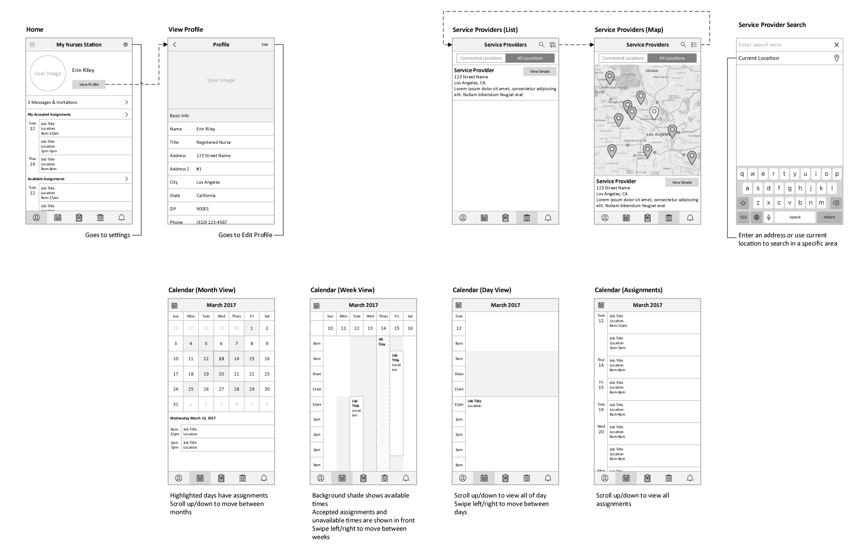 Holliblu wireframes